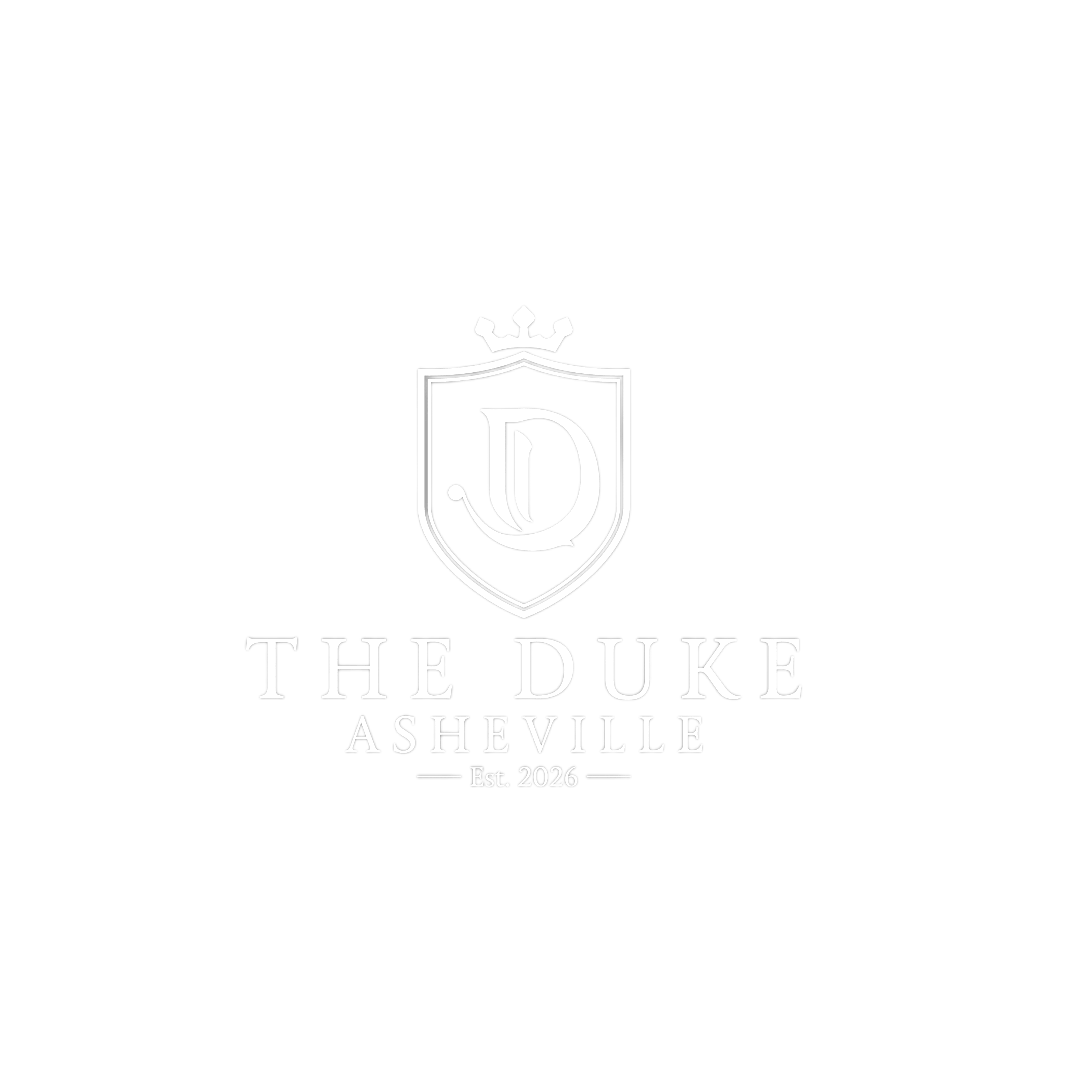 The logo for The Duke Asheville, established in 2026, features a shield with a crown on top and the letter D in the center.
